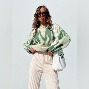 Princess Polly Green and Cream Zebra Print Knit Sweater